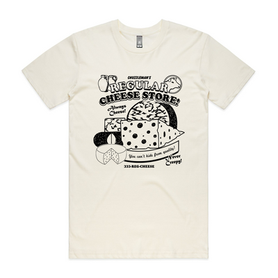 Regular Cheese Tee by Lonely Kids Club. All clothing from our T-shirts to our shorts and hoodies are ethically made, and printed packed and shipped from Sydney.