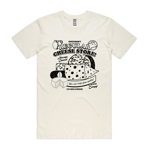 Regular Cheese Tee by Lonely Kids Club. All clothing from our T-shirts to our shorts and hoodies are ethically made, and printed packed and shipped from Sydney.