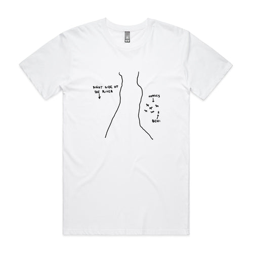 Right Side Of The River Tee by Lonely Kids Club. All clothing from our T-shirts to our shorts and hoodies are ethically made, and printed packed and shipped from Sydney.