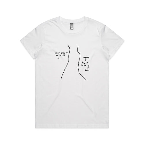 Right Side Of The River Tee by Lonely Kids Club. All clothing from our T-shirts to our shorts and hoodies are ethically made, and printed packed and shipped from Sydney.