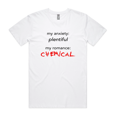 Romance Chemical Tee by Lonely Kids Club. All clothing from our T-shirts to our shorts and hoodies are ethically made, and printed packed and shipped from Sydney.
