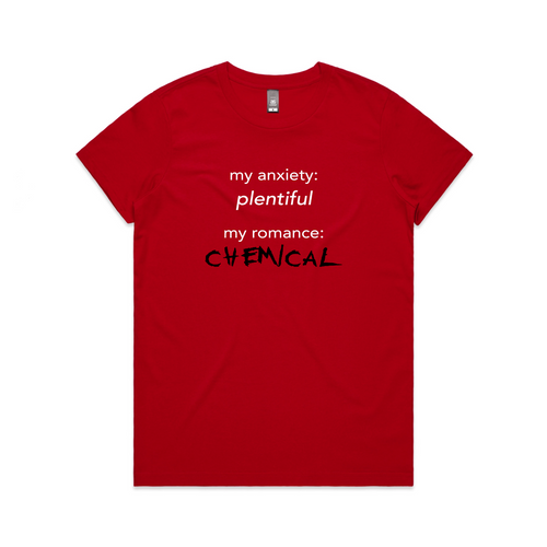 Romance Chemical Tee by Lonely Kids Club. All clothing from our T-shirts to our shorts and hoodies are ethically made, and printed packed and shipped from Sydney.