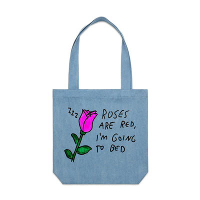 Roses Are Red Tote by Lonely Kids Club. All clothing from our T-shirts to our shorts and hoodies are ethically made, and printed packed and shipped from Sydney.