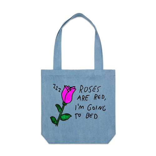 Roses Are Red Tote by Lonely Kids Club. All clothing from our T-shirts to our shorts and hoodies are ethically made, and printed packed and shipped from Sydney.