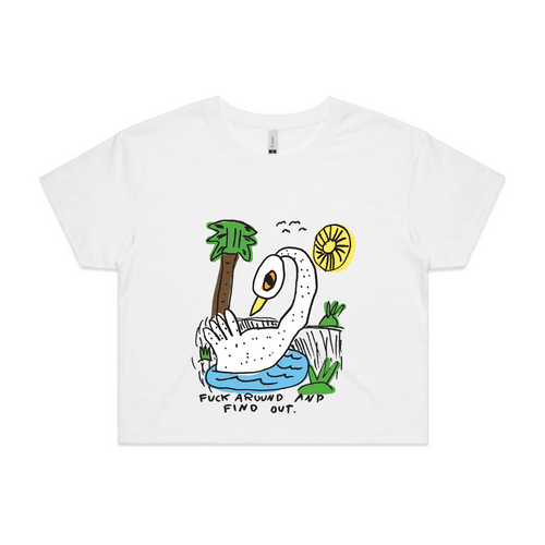Rude Swan Tee by Lonely Kids Club. All clothing from our T-shirts to our shorts and hoodies are ethically made, and printed packed and shipped from Sydney.