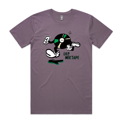 LKC Mixtape Running Record Tee by Lonely Kids Club. All clothing from our T-shirts to our shorts and hoodies are ethically made, and printed packed and shipped from Sydney.