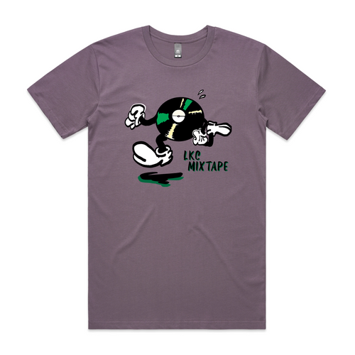 LKC Mixtape Running Record Tee by Lonely Kids Club. All clothing from our T-shirts to our shorts and hoodies are ethically made, and printed packed and shipped from Sydney.