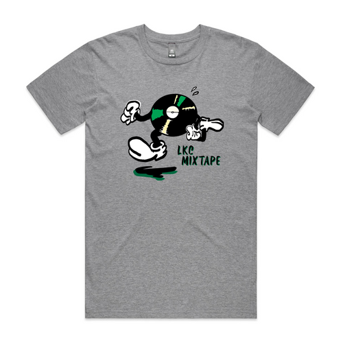 LKC Mixtape Running Record Tee by Lonely Kids Club. All clothing from our T-shirts to our shorts and hoodies are ethically made, and printed packed and shipped from Sydney.