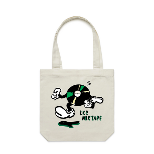 LKC Mixtape Running Record Tote by Lonely Kids Club. All clothing from our T-shirts to our shorts and hoodies are ethically made, and printed packed and shipped from Sydney.