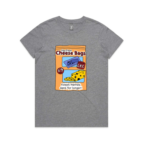 Stay Fresh Cheese Bags Tee by Lonely Kids Club. All clothing from our T-shirts to our shorts and hoodies are ethically made, and printed packed and shipped from Sydney.