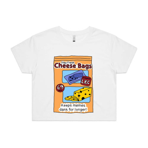 Stay Fresh Cheese Bags Tee by Lonely Kids Club. All clothing from our T-shirts to our shorts and hoodies are ethically made, and printed packed and shipped from Sydney.