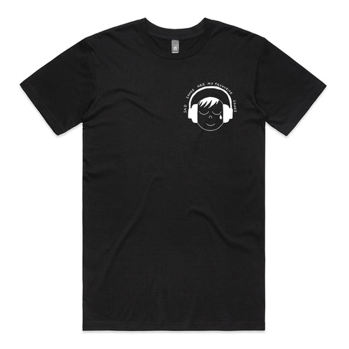 Sad Songs Tee by Lonely Kids Club. All clothing from our T-shirts to our shorts and hoodies are ethically made, and printed packed and shipped from Sydney.