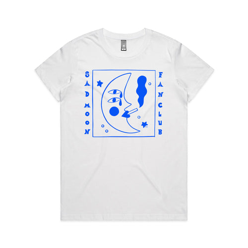 Sad Moon Fan Club Tee by Lonely Kids Club. All clothing from our T-shirts to our shorts and hoodies are ethically made, and printed packed and shipped from Sydney.