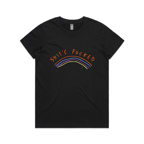 Shit's Fucked Tee by Lonely Kids Club. All clothing from our T-shirts to our shorts and hoodies are ethically made, and printed packed and shipped from Sydney.