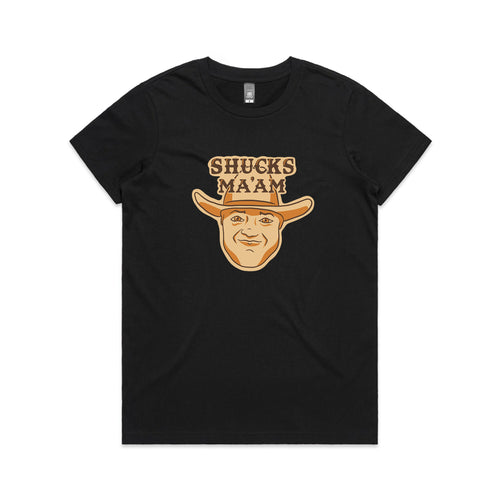 Shucks Ma'am Tee by Lonely Kids Club. All clothing from our T-shirts to our shorts and hoodies are ethically made, and printed packed and shipped from Sydney.