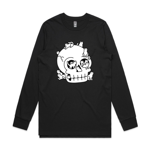 Skull With Cats Tee by Lonely Kids Club. All clothing from our T-shirts to our shorts and hoodies are ethically made, and printed packed and shipped from Sydney.