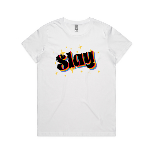 Slay Tee by Lonely Kids Club. All clothing from our T-shirts to our shorts and hoodies are ethically made, and printed packed and shipped from Sydney.