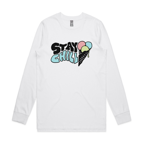Stay Chill Tee by Lonely Kids Club. All clothing from our T-shirts to our shorts and hoodies are ethically made, and printed packed and shipped from Sydney.