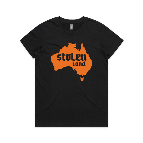 Stolen Land Charity Tee by Lonely Kids Club. All clothing from our T-shirts to our shorts and hoodies are ethically made, and printed packed and shipped from Sydney.