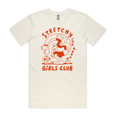 Stretchy Girls Club Tee by Lonely Kids Club. All clothing from our T-shirts to our shorts and hoodies are ethically made, and printed packed and shipped from Sydney.