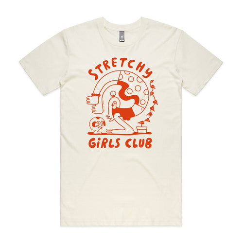 Stretchy Girls Club Tee by Lonely Kids Club. All clothing from our T-shirts to our shorts and hoodies are ethically made, and printed packed and shipped from Sydney.