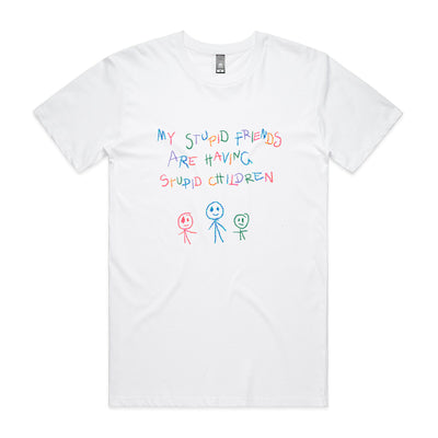 Stupid Children Tee by Lonely Kids Club. All clothing from our T-shirts to our shorts and hoodies are ethically made, and printed packed and shipped from Sydney.
