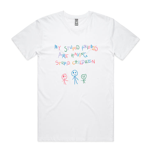 Stupid Children Tee by Lonely Kids Club. All clothing from our T-shirts to our shorts and hoodies are ethically made, and printed packed and shipped from Sydney.