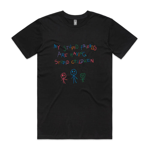 Stupid Children Tee by Lonely Kids Club. All clothing from our T-shirts to our shorts and hoodies are ethically made, and printed packed and shipped from Sydney.