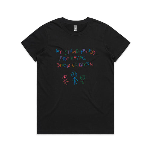 Stupid Children Tee by Lonely Kids Club. All clothing from our T-shirts to our shorts and hoodies are ethically made, and printed packed and shipped from Sydney.