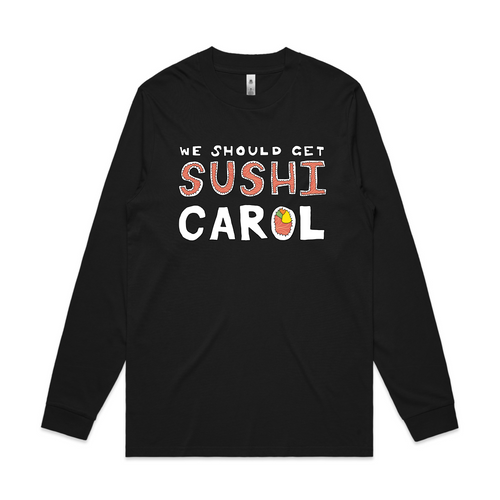Sushi Carol Tee by Lonely Kids Club. All clothing from our T-shirts to our shorts and hoodies are ethically made, and printed packed and shipped from Sydney.