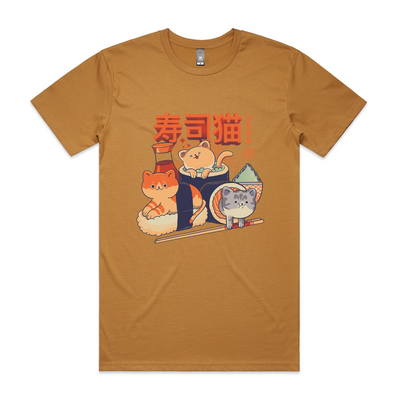 Sushi Cats Tee by Lonely Kids Club. All clothing from our T-shirts to our shorts and hoodies are ethically made, and printed packed and shipped from Sydney.