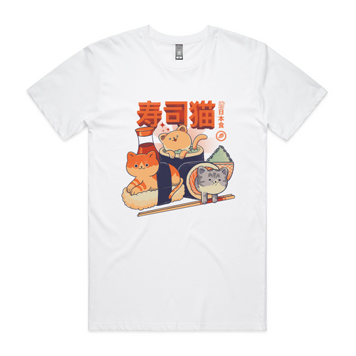 Sushi Cats Tee by Lonely Kids Club. All clothing from our T-shirts to our shorts and hoodies are ethically made, and printed packed and shipped from Sydney.