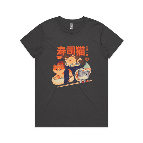 Sushi Cats Tee by Lonely Kids Club. All clothing from our T-shirts to our shorts and hoodies are ethically made, and printed packed and shipped from Sydney.