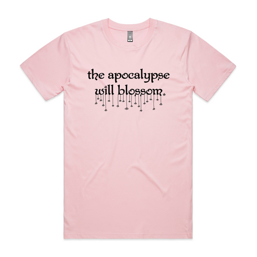 The Apocalypse Will Blossom Tee by Lonely Kids Club. All clothing from our T-shirts to our shorts and hoodies are ethically made, and printed packed and shipped from Sydney.