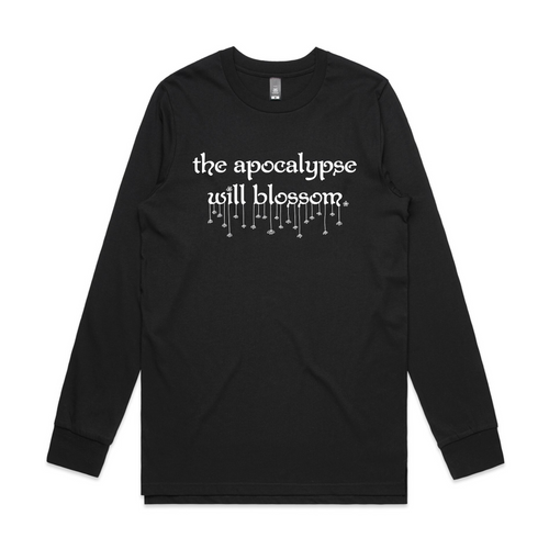The Apocalypse Will Blossom Tee by Lonely Kids Club. All clothing from our T-shirts to our shorts and hoodies are ethically made, and printed packed and shipped from Sydney.