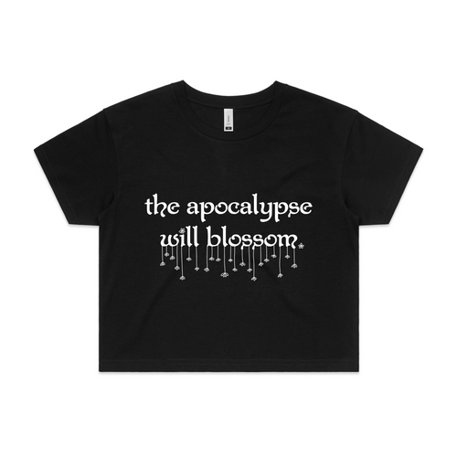 The Apocalypse Will Blossom Tee by Lonely Kids Club. All clothing from our T-shirts to our shorts and hoodies are ethically made, and printed packed and shipped from Sydney.