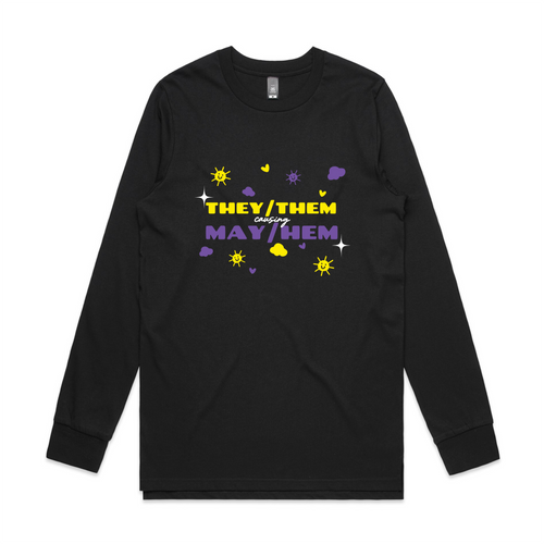 They/Them May/Hem Tee by Lonely Kids Club. All clothing from our T-shirts to our shorts and hoodies are ethically made, and printed packed and shipped from Sydney.