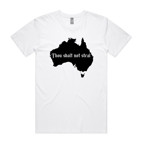 Thou Shalt Not Steal Charity Tee by Lonely Kids Club. All clothing from our T-shirts to our shorts and hoodies are ethically made, and printed packed and shipped from Sydney.