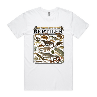 Too Many Reptiles Tee by Lonely Kids Club. All clothing from our T-shirts to our shorts and hoodies are ethically made, and printed packed and shipped from Sydney.