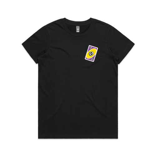 Uno Skip Card Tee by Lonely Kids Club. All clothing from our T-shirts to our shorts and hoodies are ethically made, and printed packed and shipped from Sydney.