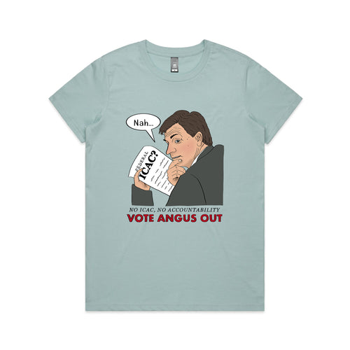Vote Angus Out Tee by Lonely Kids Club. All clothing from our T-shirts to our shorts and hoodies are ethically made, and printed packed and shipped from Sydney.