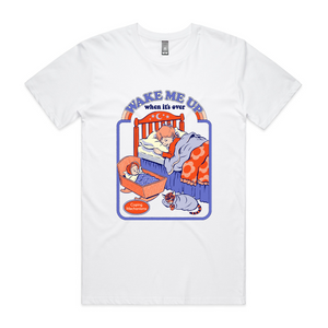 Wake Me Up Tee by Lonely Kids Club. All clothing from our T-shirts to our shorts and hoodies are ethically made, and printed packed and shipped from Sydney.