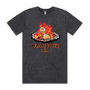 Welcome To Hell, Pell Charity Tee by Lonely Kids Club. All clothing from our T-shirts to our shorts and hoodies are ethically made, and printed packed and shipped from Sydney.