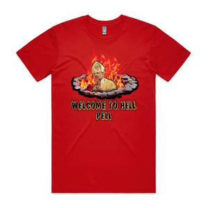 Welcome To Hell, Pell Charity Tee by Lonely Kids Club. All clothing from our T-shirts to our shorts and hoodies are ethically made, and printed packed and shipped from Sydney.