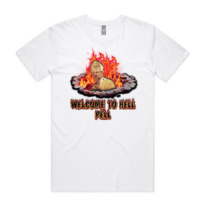Welcome To Hell, Pell Charity Tee by Lonely Kids Club. All clothing from our T-shirts to our shorts and hoodies are ethically made, and printed packed and shipped from Sydney.