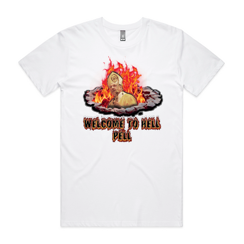 Welcome To Hell, Pell Charity Tee by Lonely Kids Club. All clothing from our T-shirts to our shorts and hoodies are ethically made, and printed packed and shipped from Sydney.