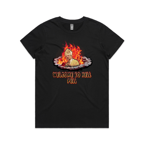 Welcome To Hell, Pell Charity Tee by Lonely Kids Club. All clothing from our T-shirts to our shorts and hoodies are ethically made, and printed packed and shipped from Sydney.