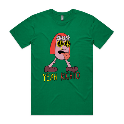 Yeah Righto Tee by Lonely Kids Club. All clothing from our T-shirts to our shorts and hoodies are ethically made, and printed packed and shipped from Sydney.