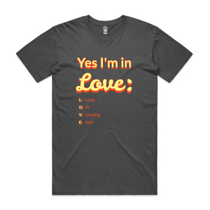 Yes I'm In Love Tee by Lonely Kids Club. All clothing from our T-shirts to our shorts and hoodies are ethically made, and printed packed and shipped from Sydney.