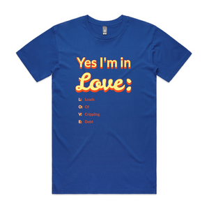 Yes I'm In Love Tee by Lonely Kids Club. All clothing from our T-shirts to our shorts and hoodies are ethically made, and printed packed and shipped from Sydney.
